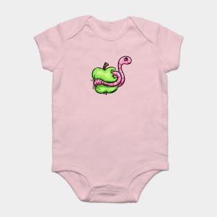 Worm in an Apple Cartoon Character Illustration Baby Bodysuit